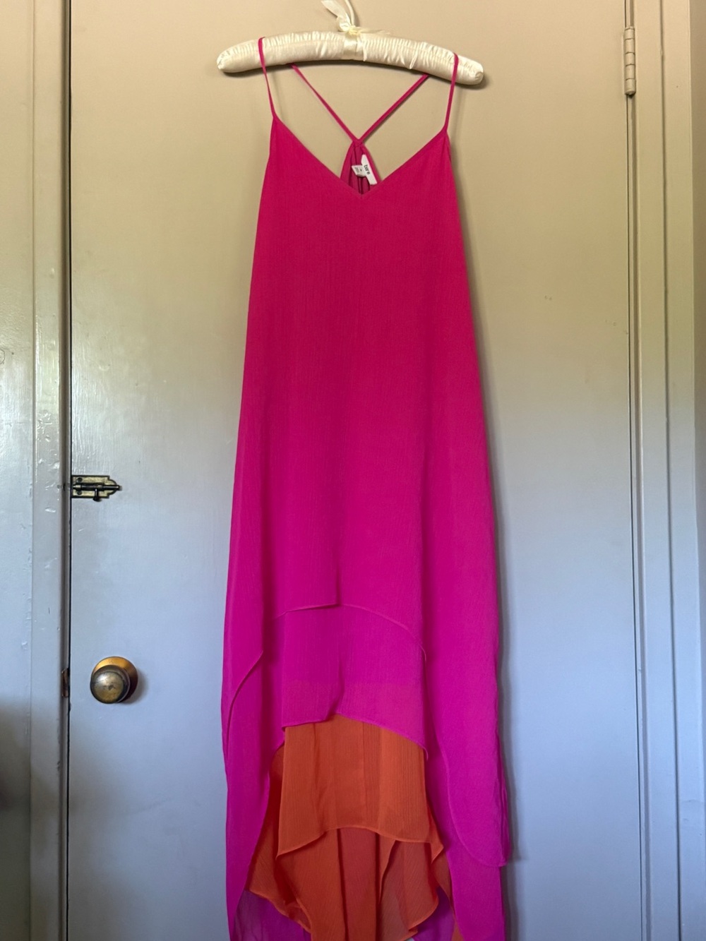 Bar III Bright Fuchsia and Orange Crossback Slip Dress